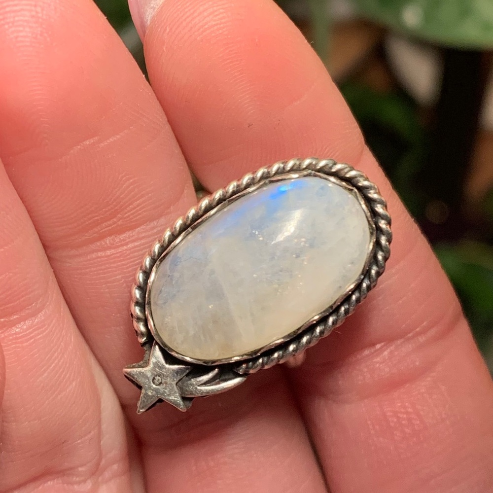 925 Sterling Silver Moonstone Shooting Star Ring